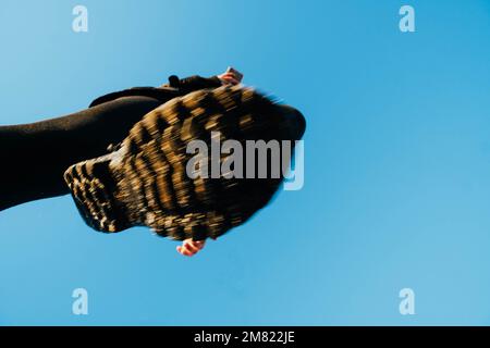 shoe sole stepping on camera plane nadir Stock Photo
