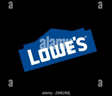 Lowe's, rotated logo, black background Stock Photo