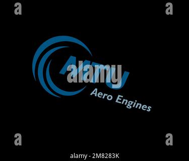 MTU Aero Engines, rotated logo, black background B Stock Photo