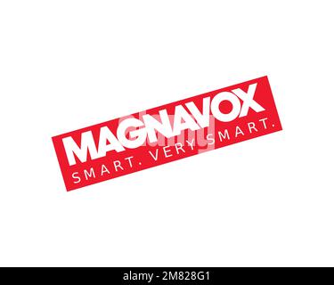 Magnavox, rotated logo, white background Stock Photo