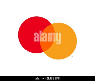 Mastercard, rotated logo, white background B Stock Photo