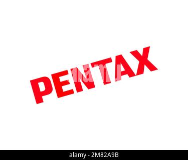 Pentax, rotated logo, white background Stock Photo