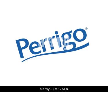 Perrigo, rotated logo, white background Stock Photo