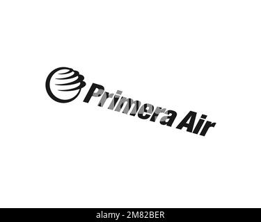 Primera Air, Rotated Logo, White Background B Stock Photo