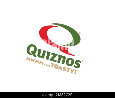 Quiznos, rotated logo, white background B Stock Photo