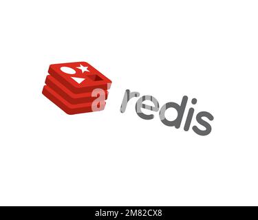 Redis, rotated logo, white background B Stock Photo