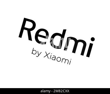 Redmi, rotated logo, white background B Stock Photo