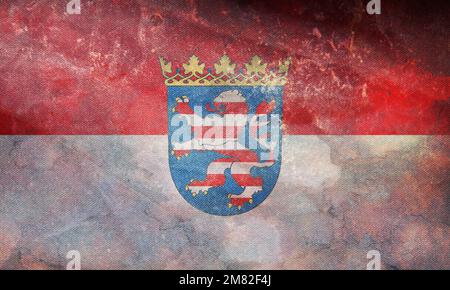 retro flag of German peoples Hessians with grunge texture. flag representing ethnic group or culture, regional authorities. no flagpole. Plane design, Stock Photo