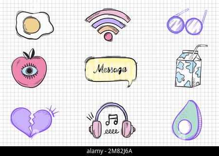 Social media icon vector hand drawn doodle cartoon sticker Stock Vector