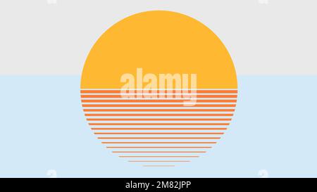 Orange sunset aesthetic vector blue wallpaper Stock Vector