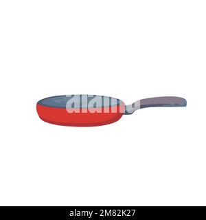 Hand drawn illustration of frying pan in simple modern style isolated on white background. Vector design element. Stock Vector