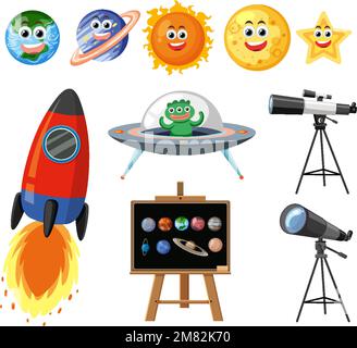 Outer space objects set illustration Stock Vector