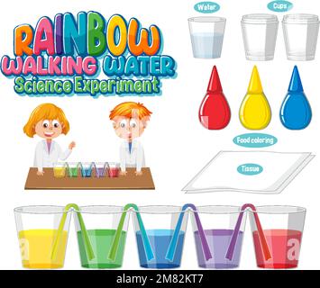 Rainbow walking water science experiment illustration Stock Vector