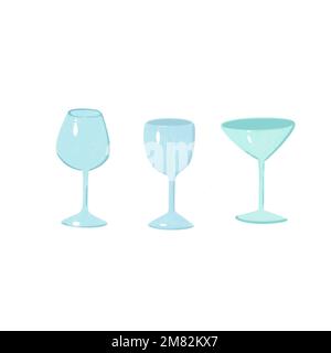 Hand drawn illustration of glassware in simple graphic modern style isolated on white background. Vector design element. Stock Vector