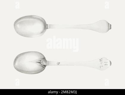 Vintage silver spoon vector illustration, remixed from the artwork by Charlotte Winter Stock Vector