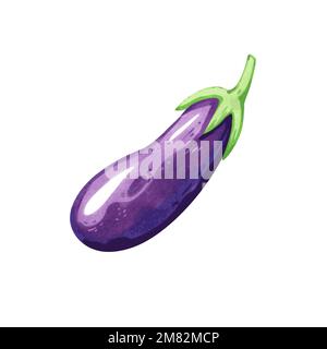 Illustration of eggplant in hand drawn cartoon watercolor style isolated on white background. Vector design element. Stock Vector