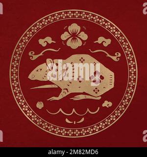 Year of rat badge vector gold Chinese horoscope zodiac animal Stock Vector