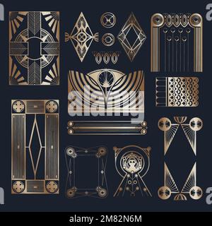Vintage gold Gatsby patterned ornament vector art print, remix from artworks by Samuel Jessurun de Mesquita Stock Vector