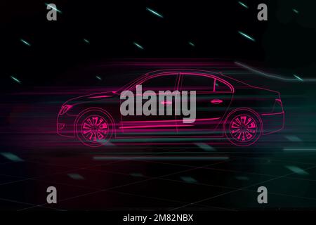 Neon red sedan car vector Stock Vector