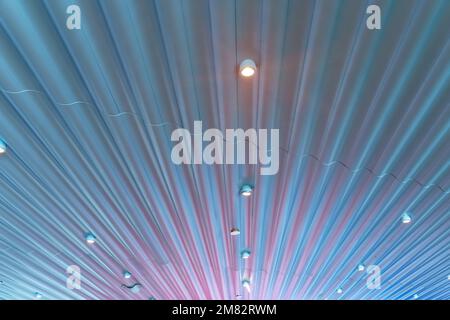 LED Light on metal mall roof. Stock Photo