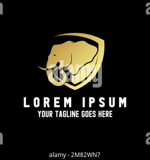 Simple and unique elephant head in protection guard shield image graphic icon logo design abstract concept vector stock  related to animal or safety Stock Vector