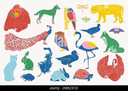 Vintage wild animals vector illustration collection Stock Vector