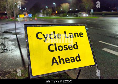 roadworks A82 great western road cycle lane closed ahead  sign Stock Photo