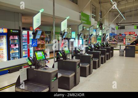 Asda supermarket interior self service checkout machines Stock Photo