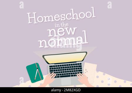 Homeschool template vector in the new normal through e-learning system Stock Vector