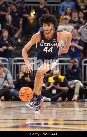 January 11, 2023: Connecticut Huskies guard Andre Jackson Jr. (44) brings the ball down the court during NCAA basketball game between the Connecticut Huskies and the Marquette Golden Eagles at Fiserv Forum in Milwaukee, WI. Kirsten Schmitt/CSM. Stock Photo