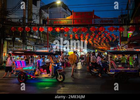 Bangkok, Thailand - January 11, 2023: People at Yaowarat Road in Chinatown, Bangkok, Thailand. Stock Photo