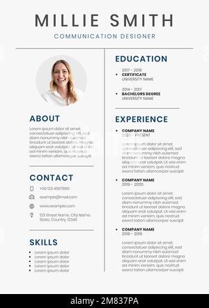 Minimal Resume editable template vector CV builder for professionals Stock Vector