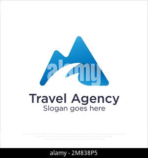 Adventure Outdoor Travel Agency logo vector with Mountain and beach silhouette vector illustration design Stock Vector