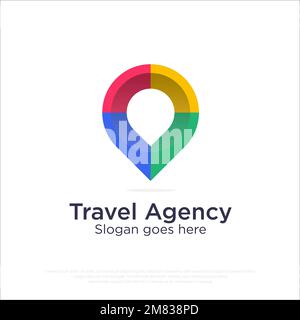 Modern Travel Agency logo design, summer travel pin map logo icon vector template Stock Vector
