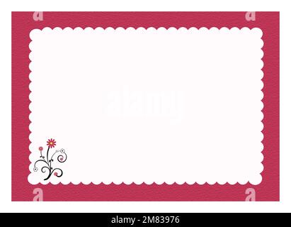 Viva Magenta scalloped border with small bouquet of flowers on bottom left Stock Vector