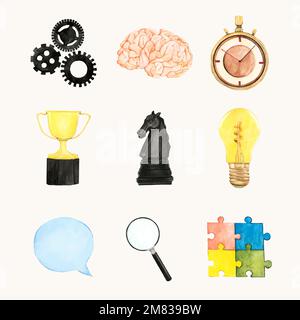 Hand drawn strategy and team stickers set vector Stock Vector