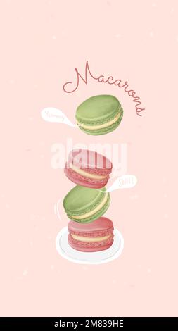 Hand drawn sweet macaron mobile background template vector Stock Vector