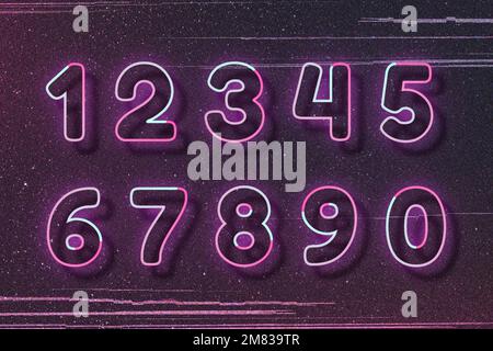 Pink neon font vector number typography word art Stock Vector