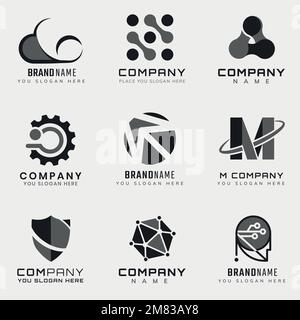 Simple Corporate technology vector futuristic logo set Stock Vector