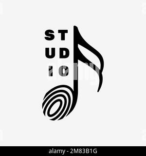 Semiquaver musical note logo vector flat design with editable text in black and white Stock Vector
