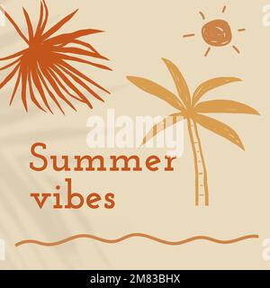 Summer vibes editable template vector in beige social media post Stock Vector