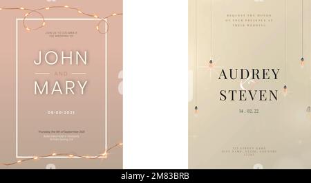 Wedding invitation card vector editable template with beautiful lights collection Stock Vector