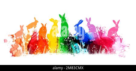 Happy Easter. Multicolored rabbits. Vector illustration Stock Vector