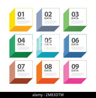 9 data infographics square index template. Vector illustration abstract background. Stock Vector