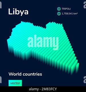 Vector Libya 3D map in turquoise colors on a dark blue background. Stylized map icon of Libya. Infographic element Stock Vector