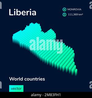 3D map of Liberia. Stylized striped isometric vector Map of Liberia is ...