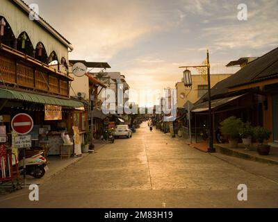 Lampang, Thailand. November 21, 2022. Famous night market street in Lampang city. Stock Photo