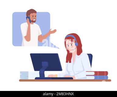 Call center agent gathering feedback from client semi flat color vector characters Stock Vector