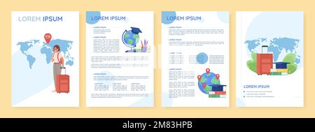 Move to study abroad flat vector brochure template Stock Vector