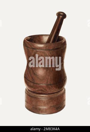 Wooden mortar and pestle vector illustration, remixed from the artwork by Carl Buergerniss Stock Vector